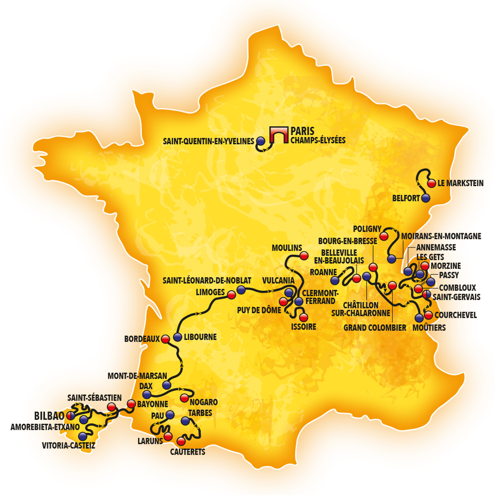 tour de france 2023 route today map