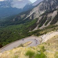 Alpe d'Huez climb, hairpins, view looking down