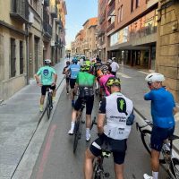 Cyclist group rolling through town
