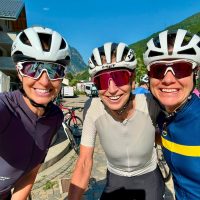 Happy female cyclists